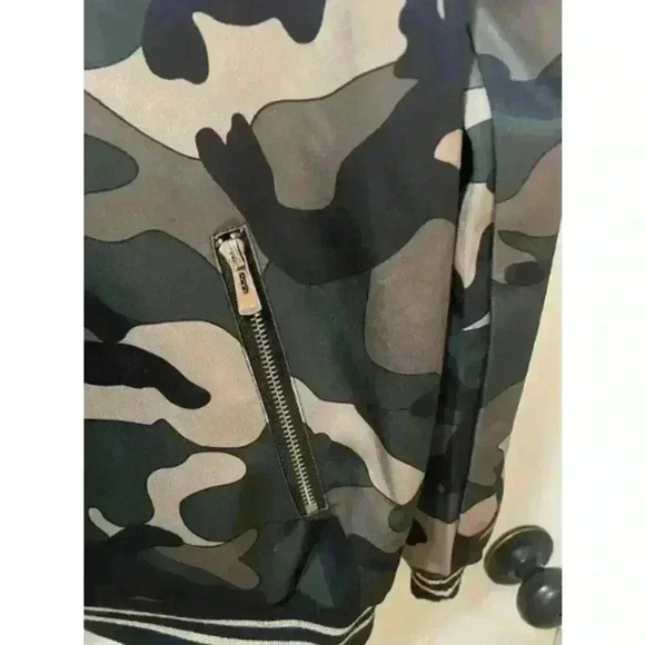 Elli White Camo Bomber Satin Jacket With Embroidered Tigers Size M/L - Picture 6 of 8